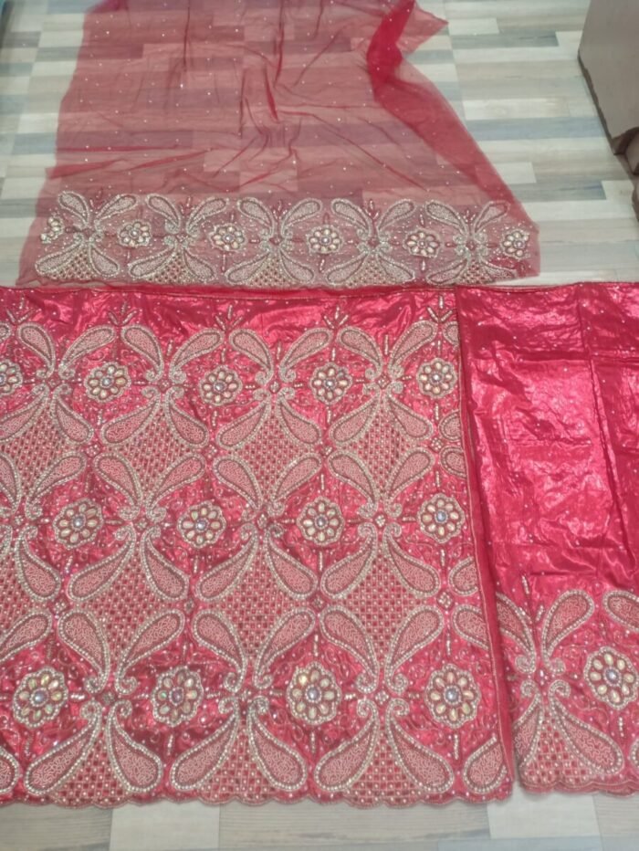 african pink beaded george fabric - Image 1