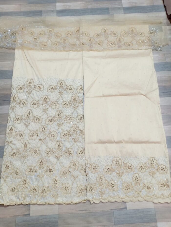 african cream beaded george fabric - Image 1