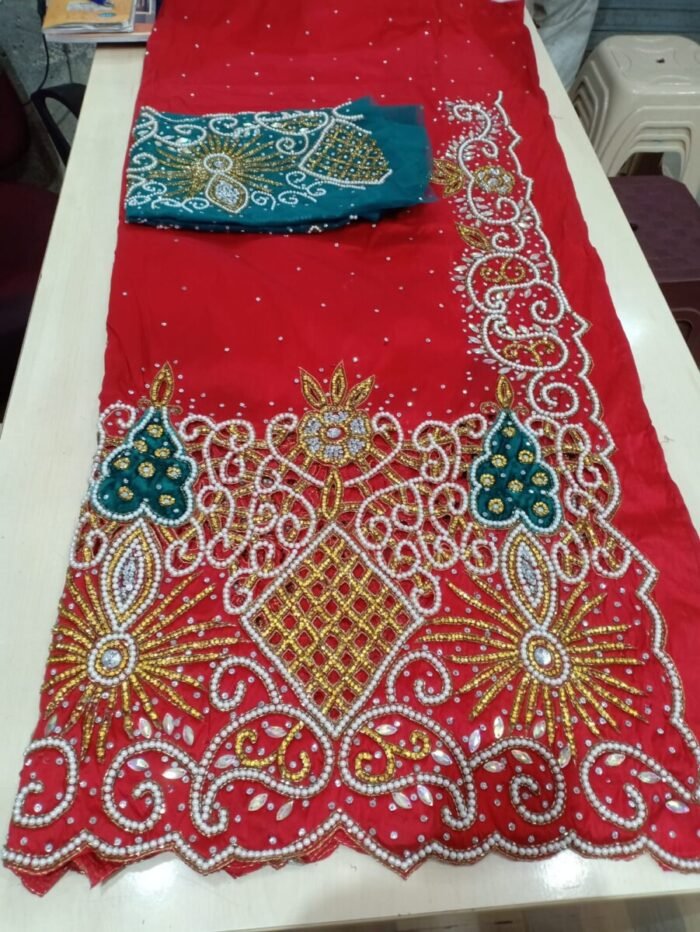 African Red Beaded George fabric - Image 1