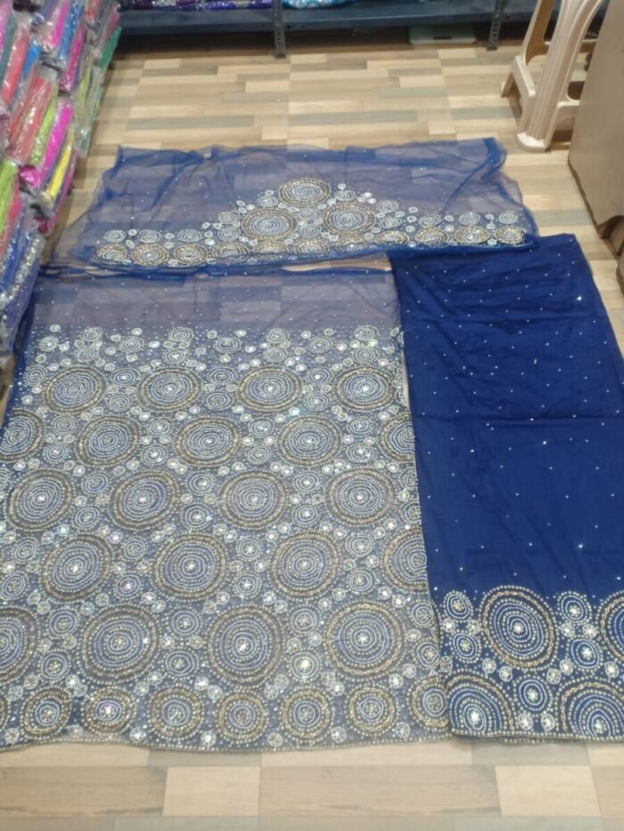 african blue beaded george fabric - Image 1