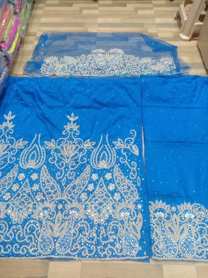 african sky blue beaded george fabric - Image 1