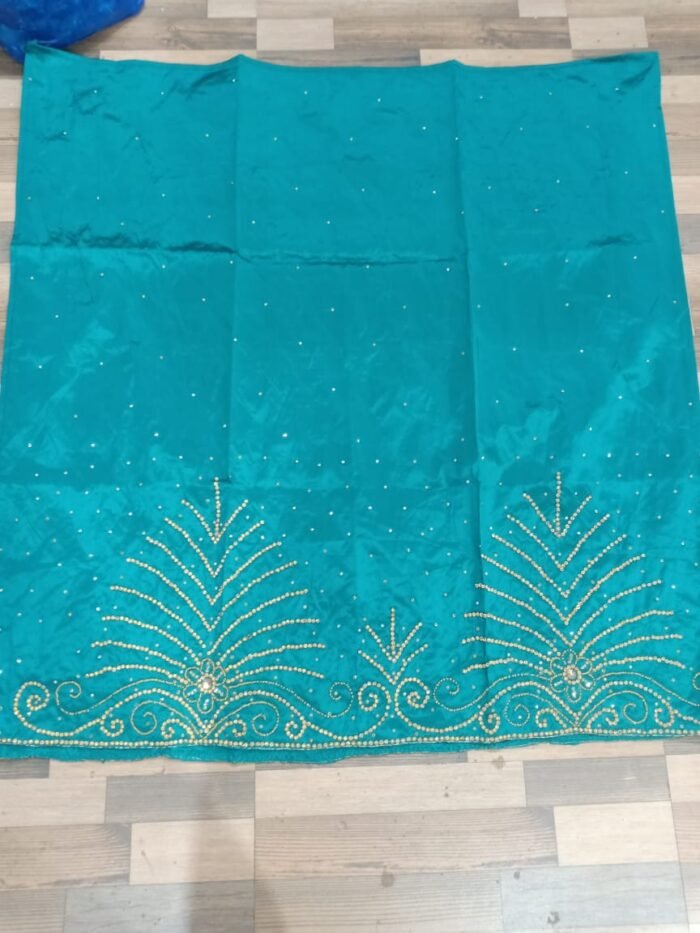 african sky blue beaded george fabric - Image 1