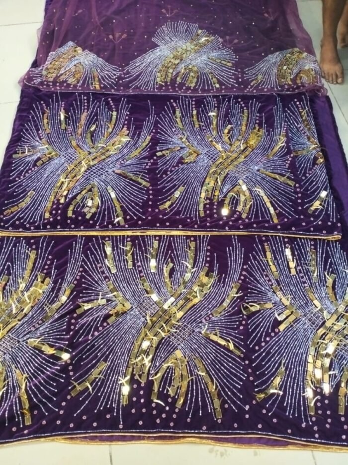 NIGERIAN PURPLE  COLOUR BEADED GEORGE FABRIC - Image 1