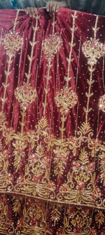 NIGERAIN RED COLOUR BEADED GEORGE FABRIC
