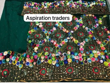 NIGERAIN DARK GREEN BEADED GEORGE FABRIC