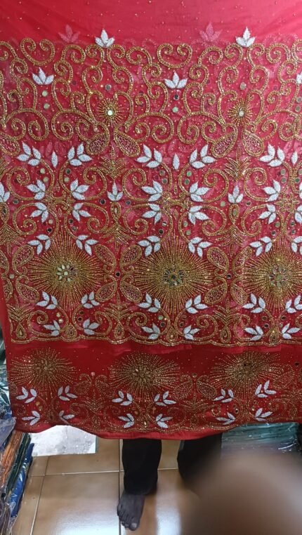 NIGERAIN PINK COLOUR BEADED GEORGE FABRIC