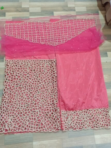 NIGERAIN BABY PINK BEADED GEORGE FABRIC