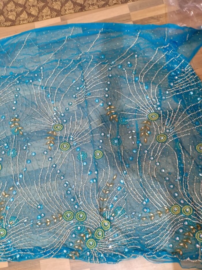 african sky blue beaded george fabric - Image 1