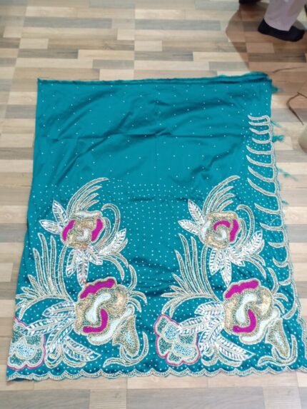 NIGERAIN GREEN COLOR BEADED GEORGE FABRIC