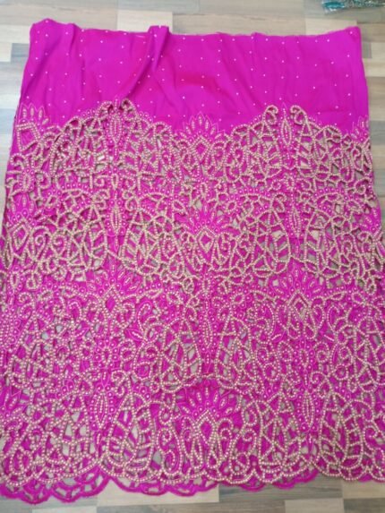 NIGERAIN DARK PINK BEADED GEORGE FABRIC
