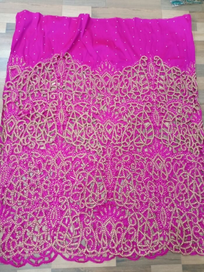 NIGERAIN DARK PINK BEADED GEORGE FABRIC - Image 1