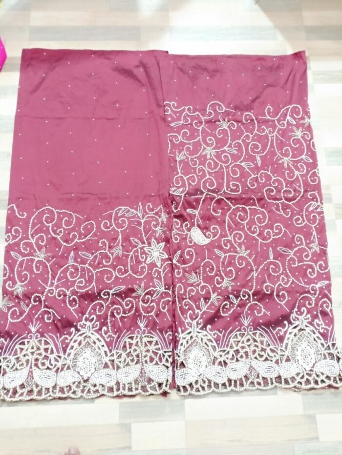 NIGERAIN BABY PINK BEADED GEORGE FABRIC - Image 1