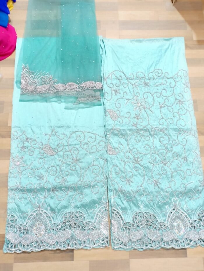 NIGERAIN SKY BLUE CRISTAL GEORGE FABRIC - Image 1