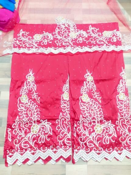 NIGERAIN RED COLOUR BEADED GEORGE FABRIC