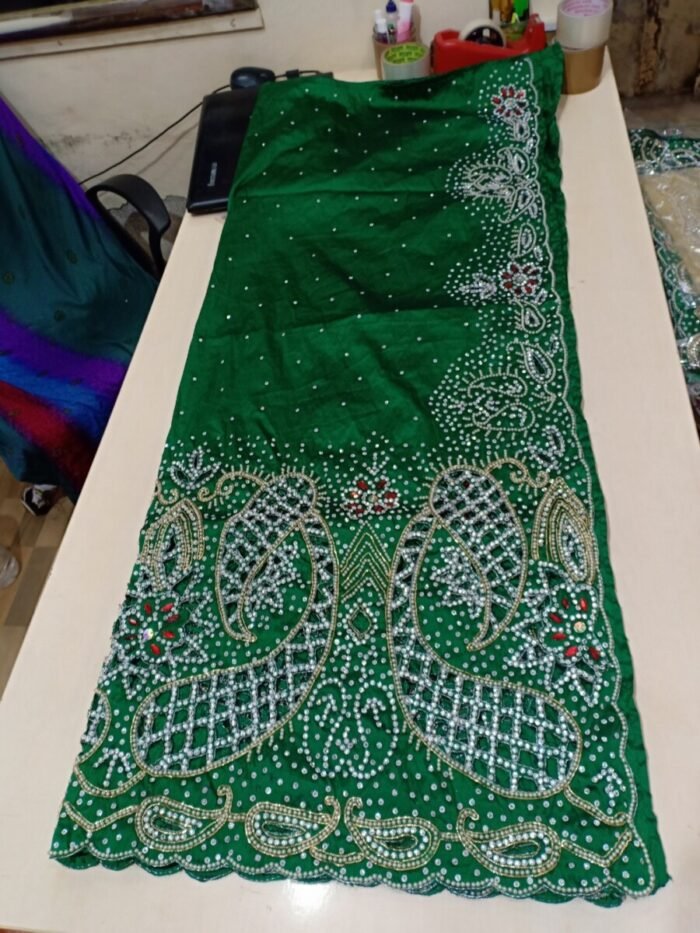 NIGERAIN GREEN COLOUR BEADED GEORGE FABRIC - Image 1