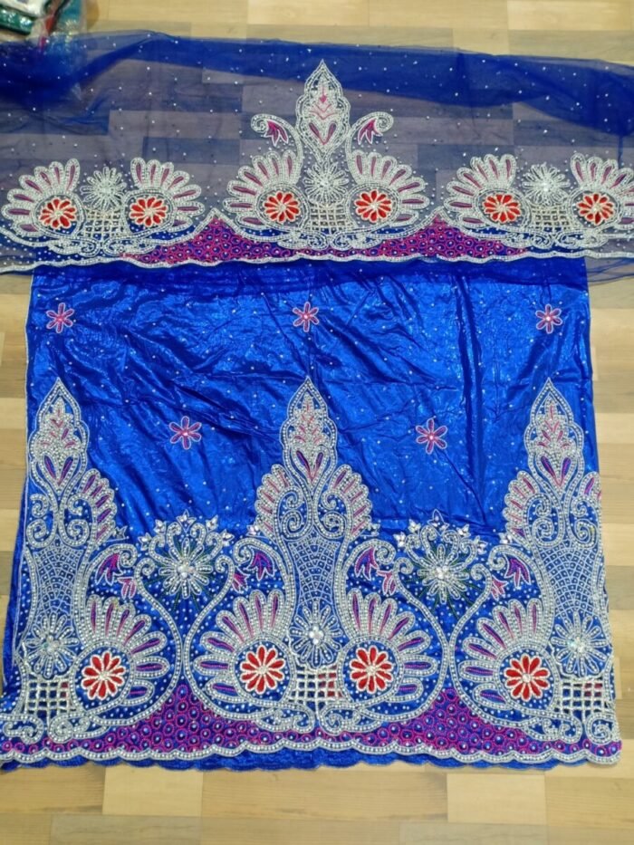 african blue beaded george fabric - Image 1
