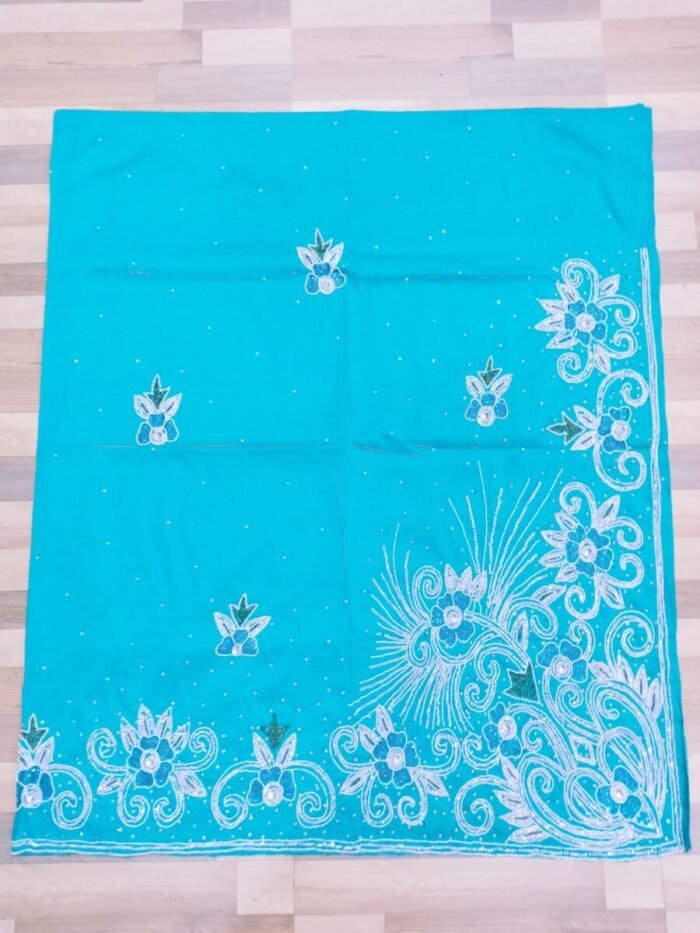 african sky blue beaded george fabric - Image 1