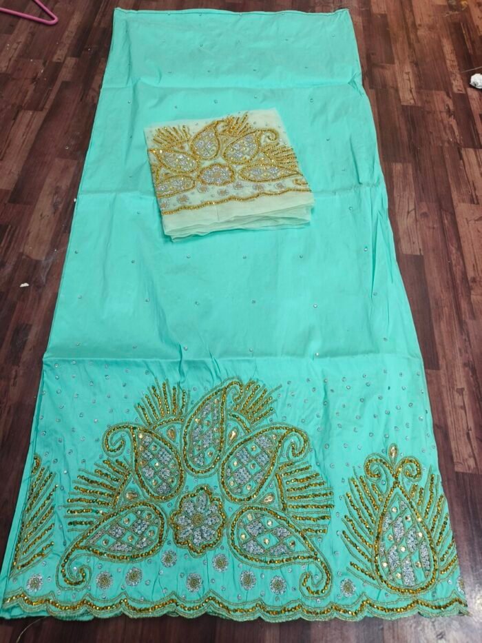 african sky blue beaded george fabric - Image 1
