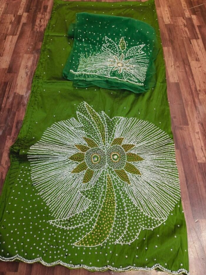 african green beaded george fabric - Image 1