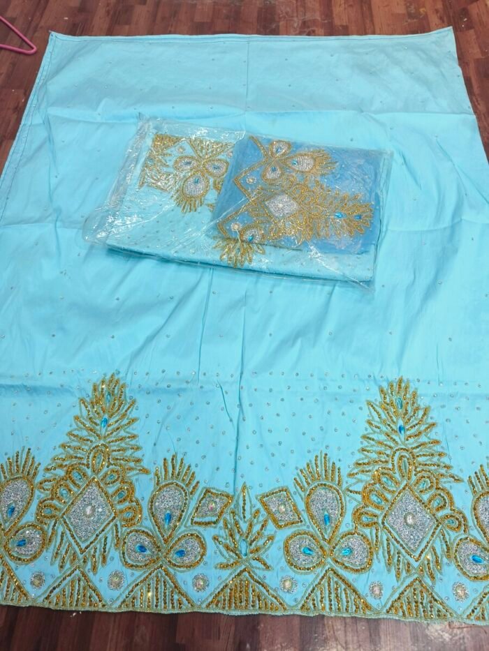 african sky blue beaded george fabric - Image 1