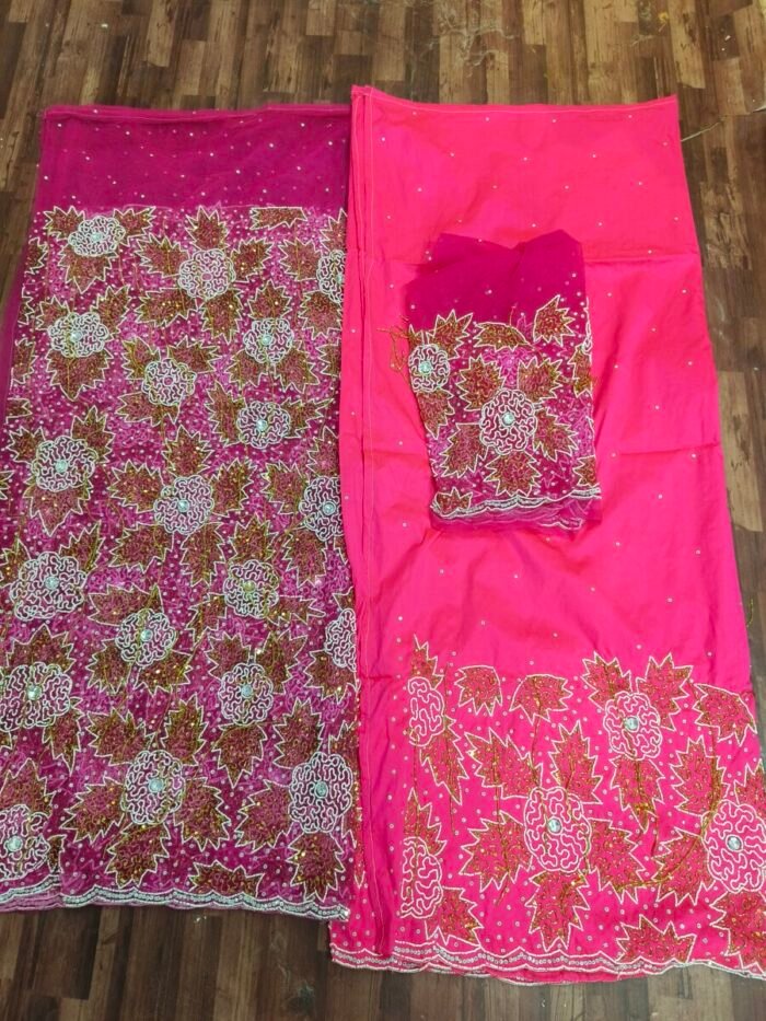 african pink beaded george fabric - Image 1
