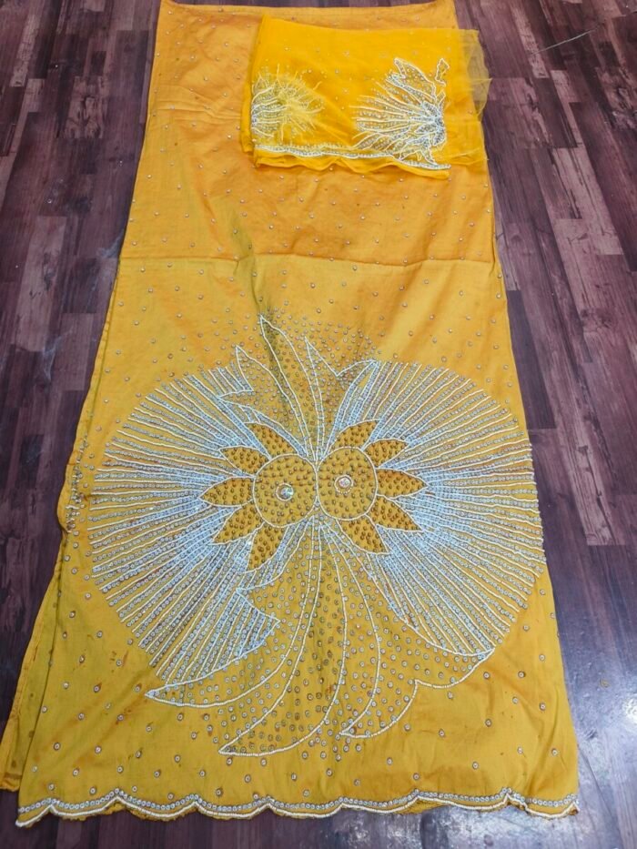 african yellow beaded george fabric - Image 1