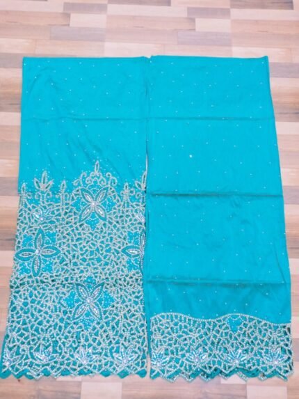 african sky blue beaded george fabric