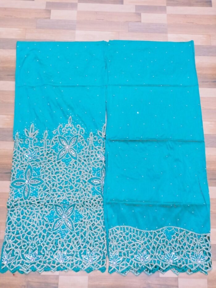 african sky blue beaded george fabric - Image 1