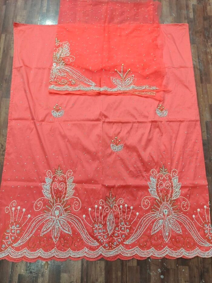 african peach beaded george fabric - Image 1