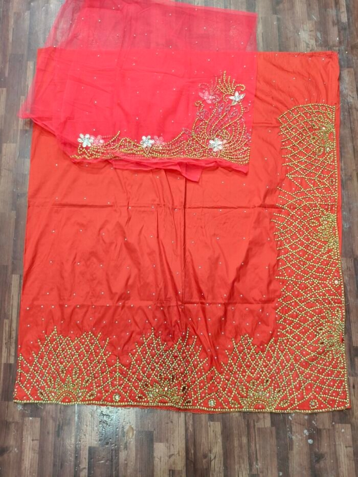 african peach beaded george fabric - Image 1