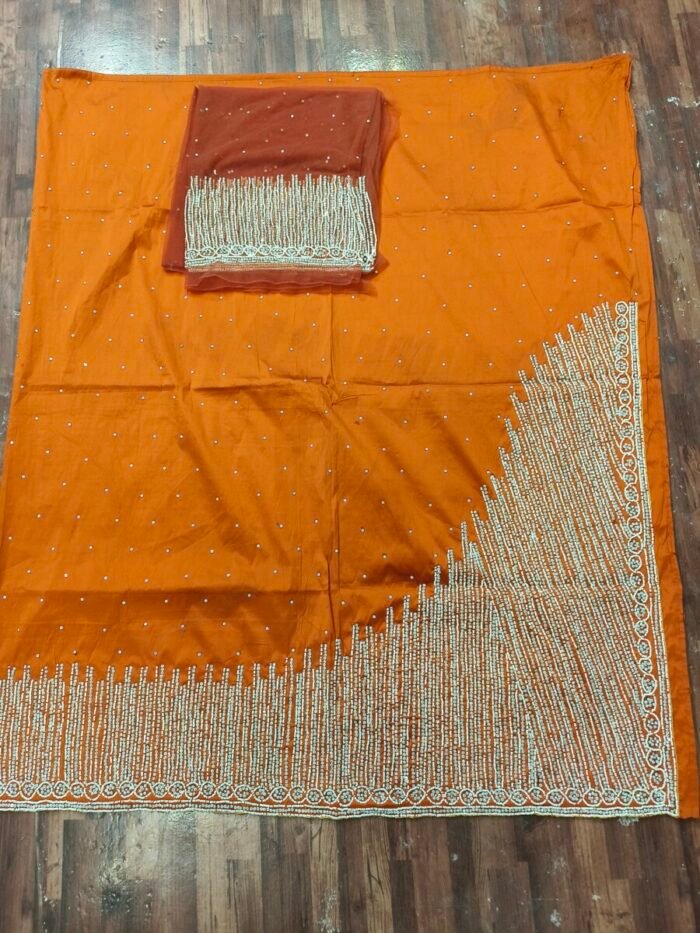 african orange beaded george fabric - Image 1