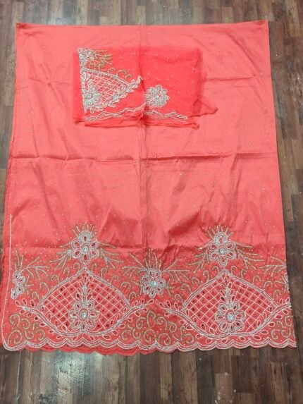 african peach beaded george fabric