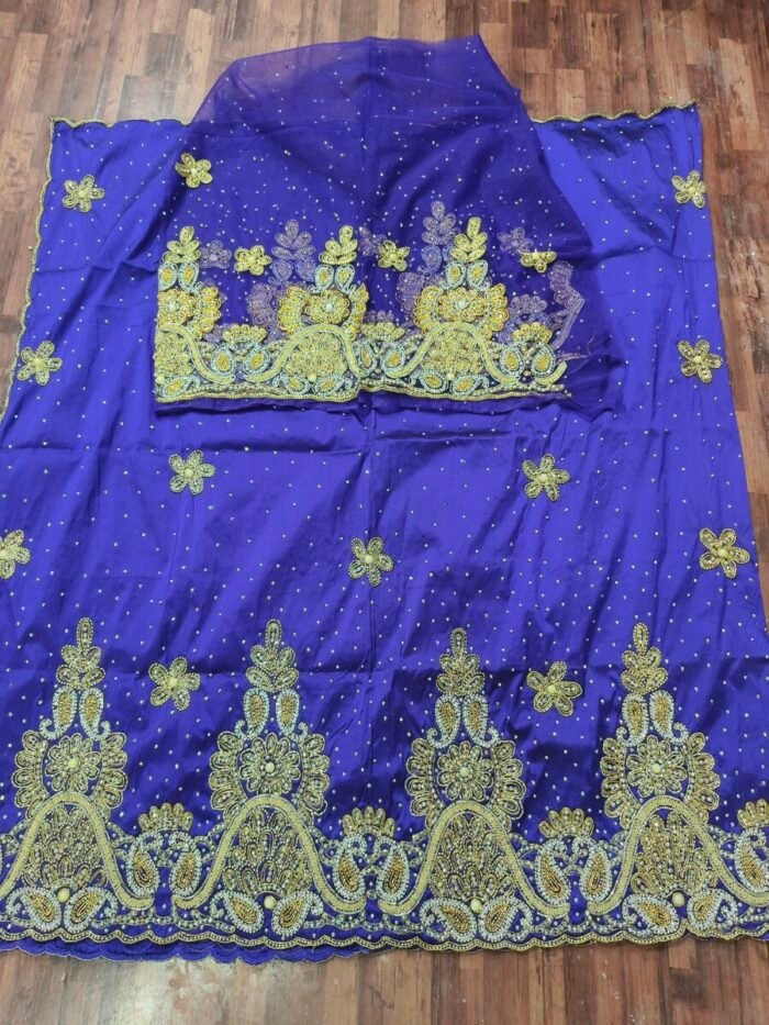african blue beaded george fabric - Image 1