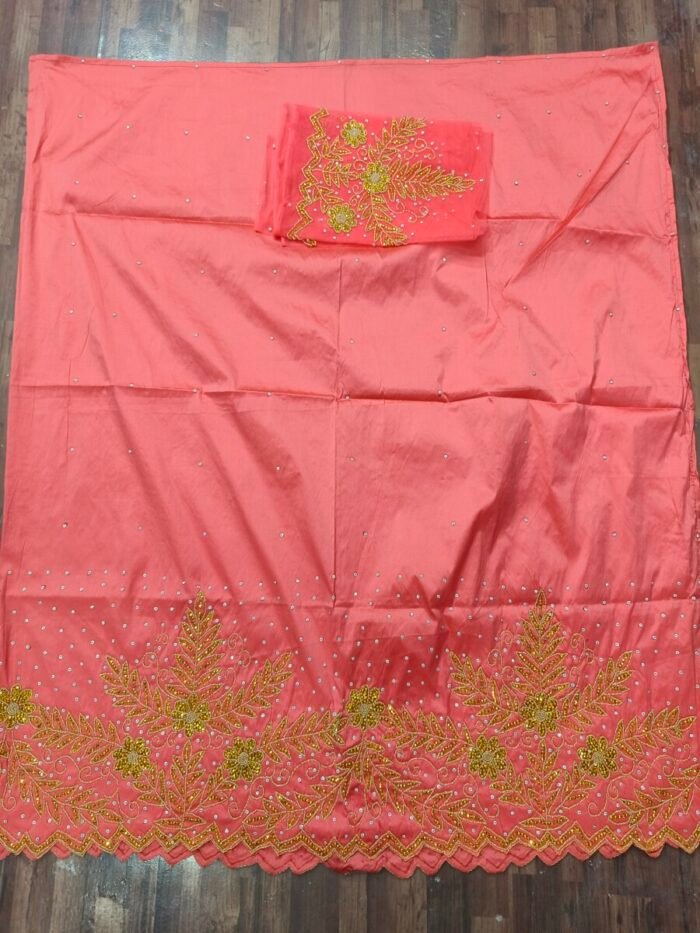 african peach beaded george fabric - Image 1