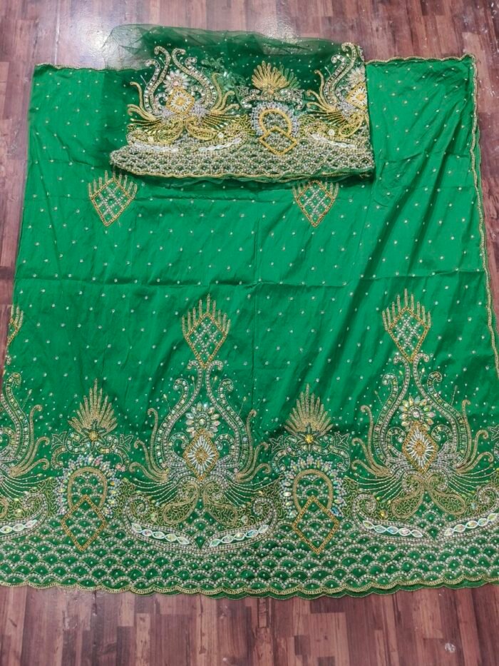 african green beaded george fabric - Image 1