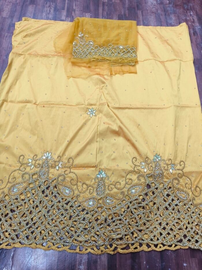 african yellow beaded george fabric - Image 1