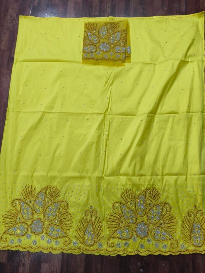 african yellow beaded george fabric - Image 1
