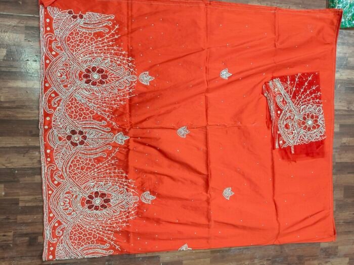 african orange beaded george fabric - Image 1