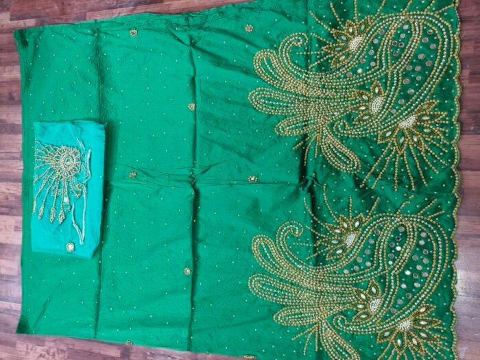 african green beaded george fabric - Image 1