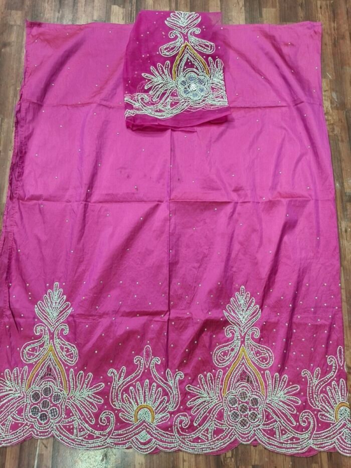 african pink beaded george fabric - Image 1