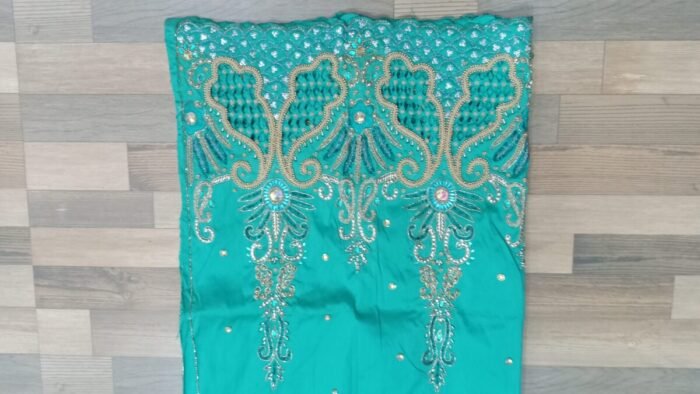 african sky blue beaded george fabric - Image 1