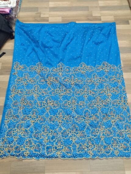 NAIGERIAN SKY BLUE COLOUR BEADED GEORGE FABRIC