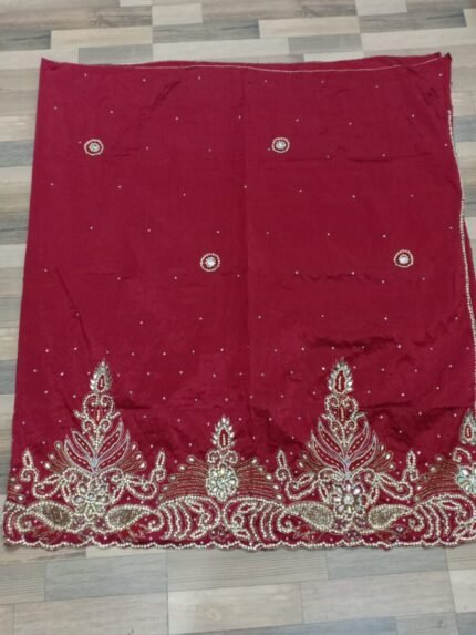 NIGERAIN RED COLOUR BEADED GEORGE FABRIC