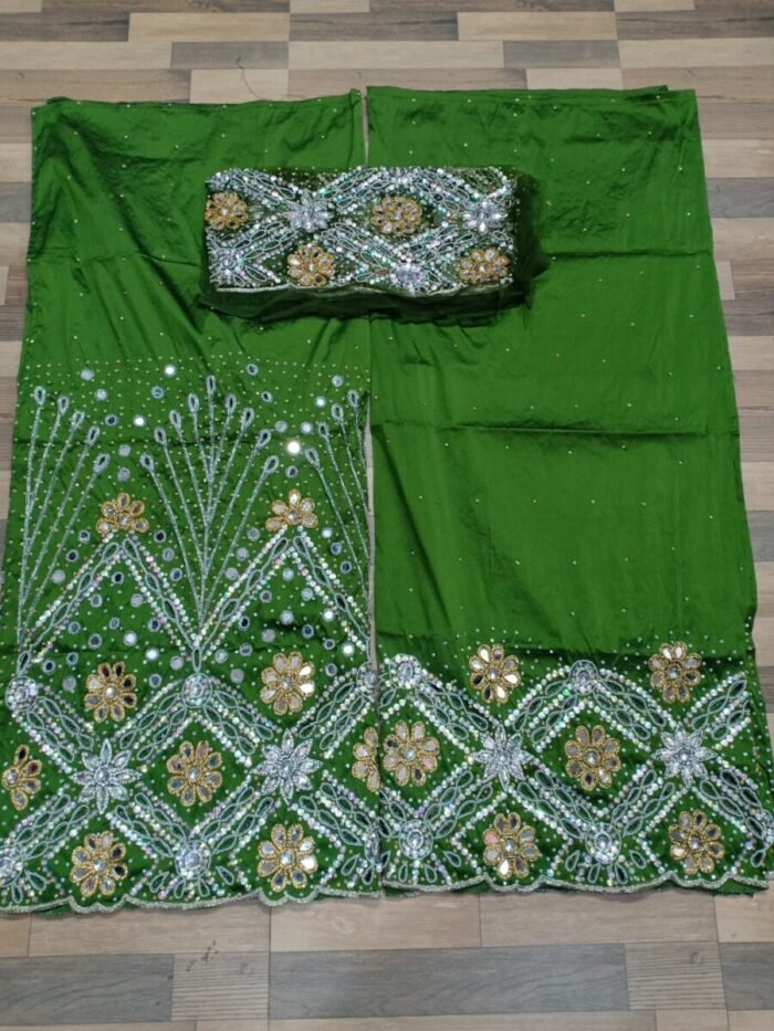 NIAGERAIN GREEN COLOUR CRISTAL GEORGE FABRIC - Image 1