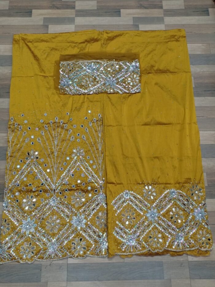 NIGERIAN DARK YELLOW  CRISTAL GEORGE FABRIC - Image 1
