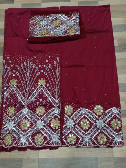 NIGERAIN DARK RED CRISTAL GEORGE FABRIC