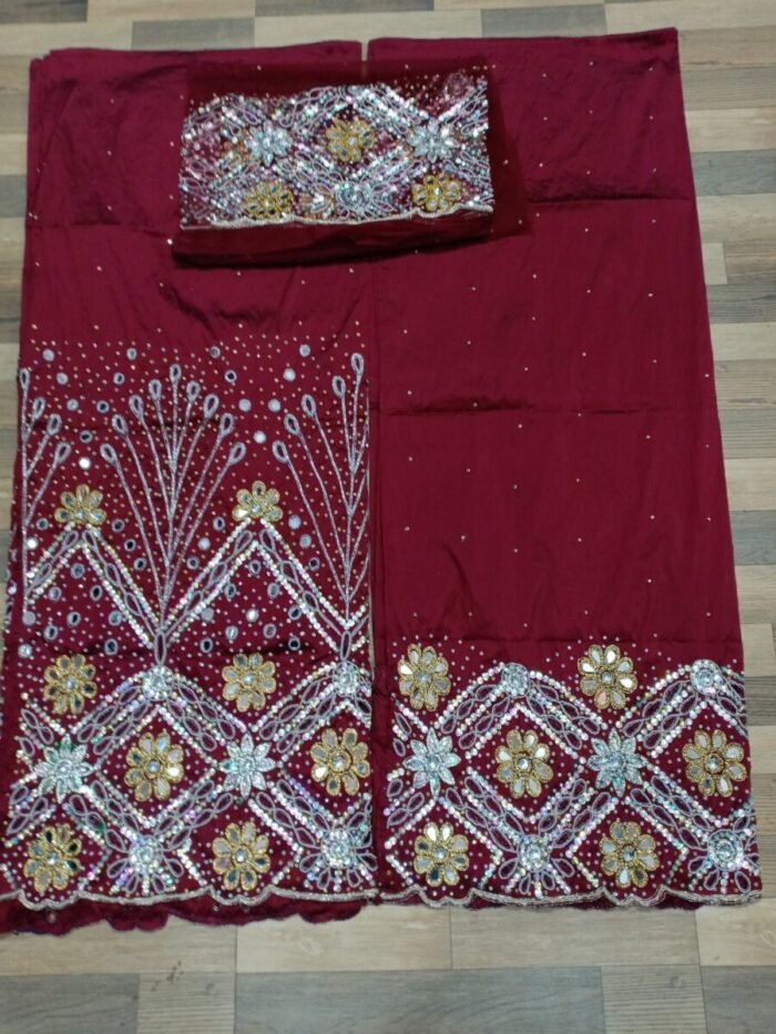 NIGERAIN DARK RED CRISTAL GEORGE FABRIC - Image 1