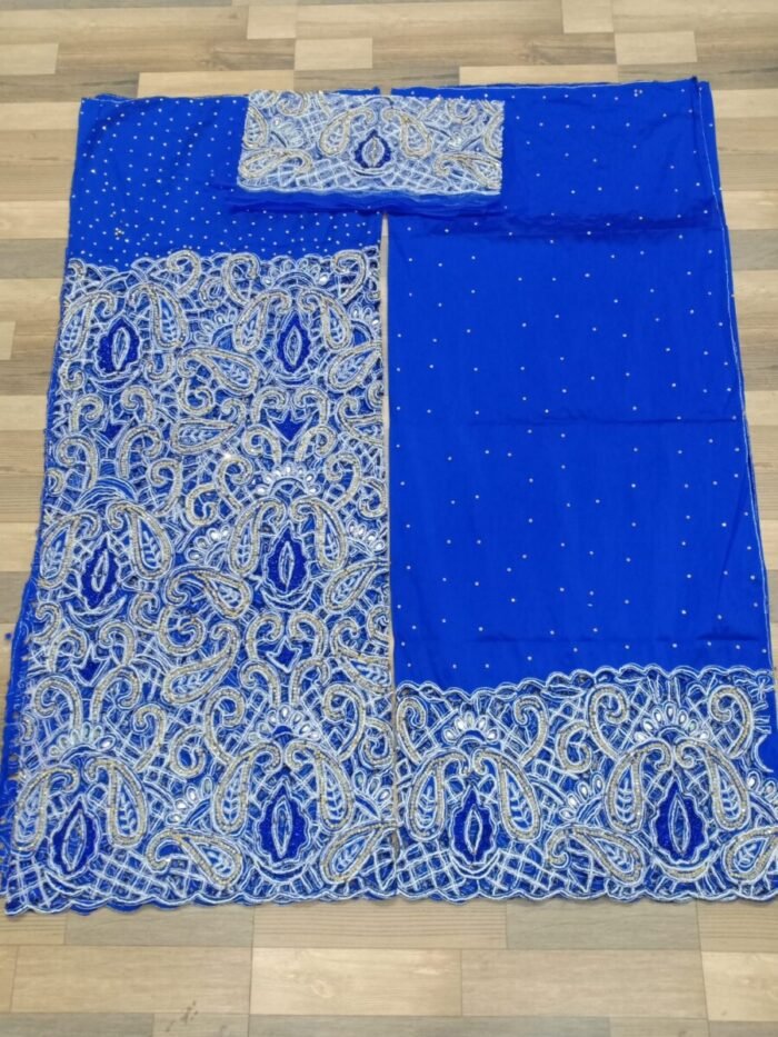 NIGERAIN NAVI BLUE COLOUR BEADED GEORGE FABRIC - Image 1