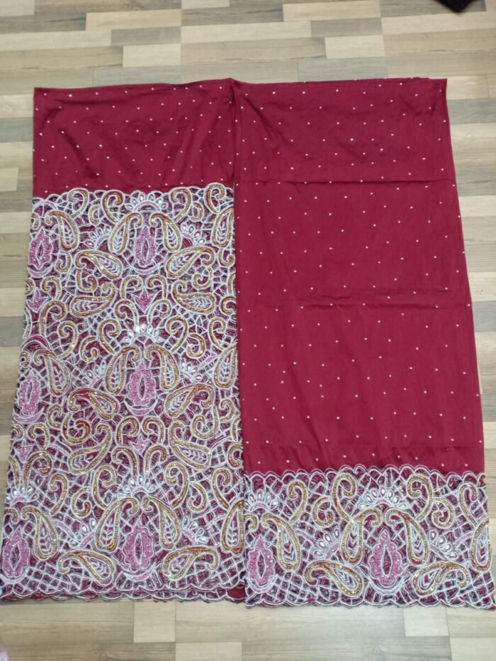 NIGERAIN RED COLOUR CRISTAL GEORGE FABRIC - Image 1