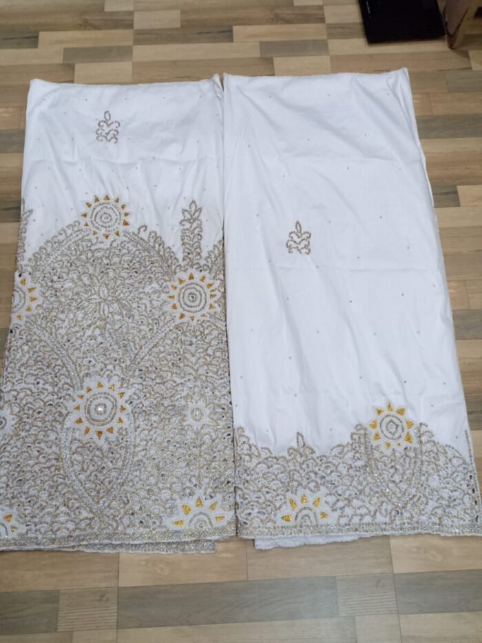 NIGERAIN WHITE COLOUR BEADED GEORGE FABRIC - Image 1